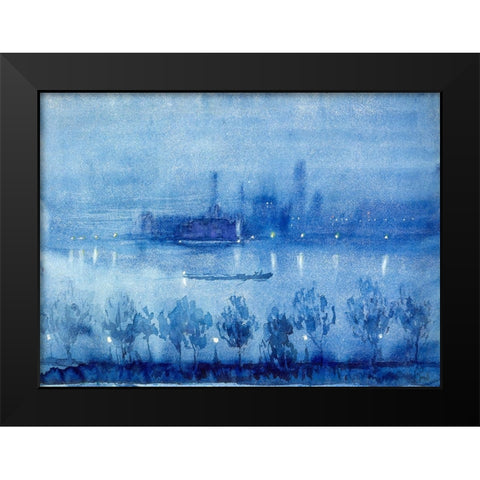 Blue Night, London Black Modern Wood Framed Art Print by Pennell, Joseph