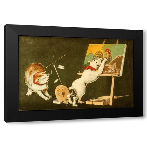 Canvas and Cats Black Modern Wood Framed Art Print by Kiyochika, Kobayashi