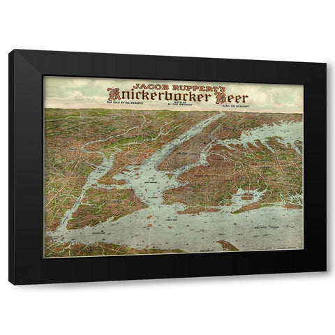 Panoramic view of New York City and vicinity, 1912 Black Modern Wood Framed Art Print by Knickerbocker Beer,