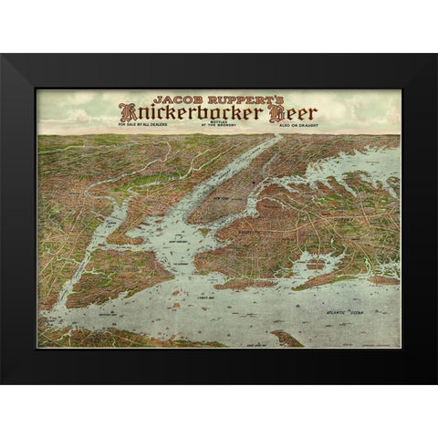 Panoramic view of New York City and vicinity, 1912 Black Modern Wood Framed Art Print by Knickerbocker Beer,