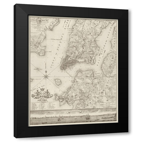 Plan of the City of New York, copied from the Ratzer Map. Surveyed in the Years 1766-1767. Black Modern Wood Framed Art Print by New York Common Council,