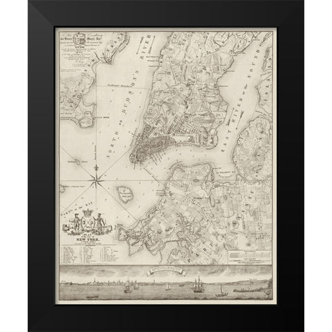 Plan of the City of New York, copied from the Ratzer Map. Surveyed in the Years 1766-1767. Black Modern Wood Framed Art Print by New York Common Council,
