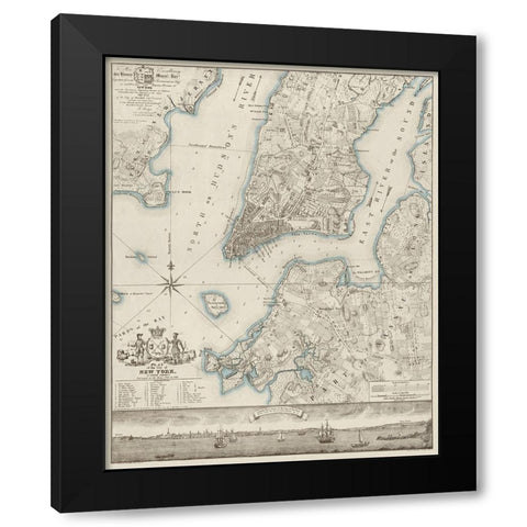 Plan of the City of New York, copied from the Ratzer Map - Decorative Blue Shading Black Modern Wood Framed Art Print by New York Common Council,