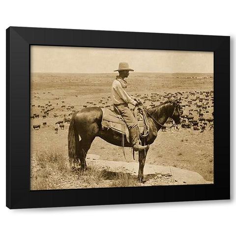 A Texas cowboy, 1907 - Sepia Black Modern Wood Framed Art Print by Smith, Erwin