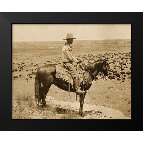 A Texas cowboy, 1907 - Sepia Black Modern Wood Framed Art Print by Smith, Erwin