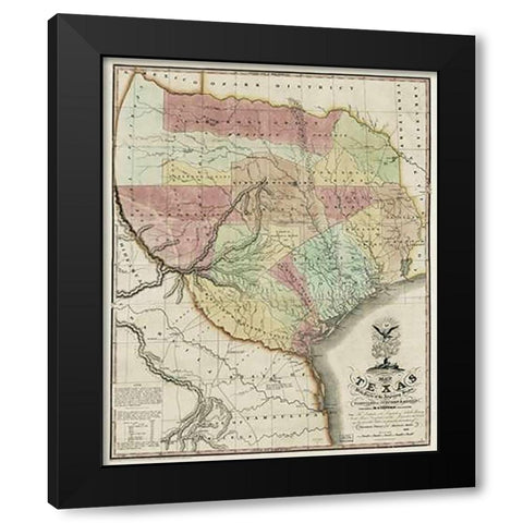 Map of Texas with parts of the adjoining states, 1837 Black Modern Wood Framed Art Print by Tanner, Henry Schenck