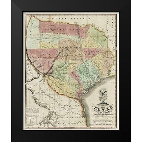 Map of Texas with parts of the adjoining states, 1837 Black Modern Wood Framed Art Print by Tanner, Henry Schenck