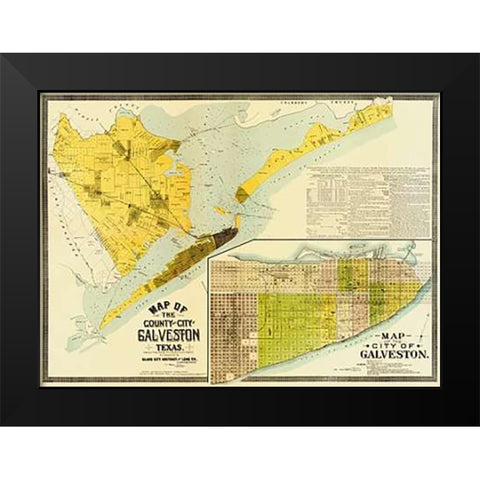 Map of the county and city of Galveston, Texas, 1891 Black Modern Wood Framed Art Print by Island City Abstract and Loan Co.