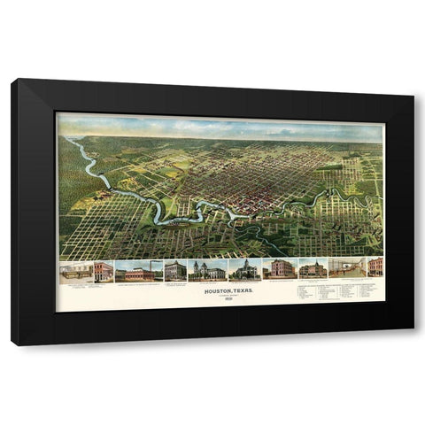 Houston, Texas, 1891 Black Modern Wood Framed Art Print with Double Matting by Cartographer, Unknown 19th Century