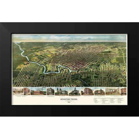 Houston, Texas, 1891 Black Modern Wood Framed Art Print by Cartographer, Unknown 19th Century