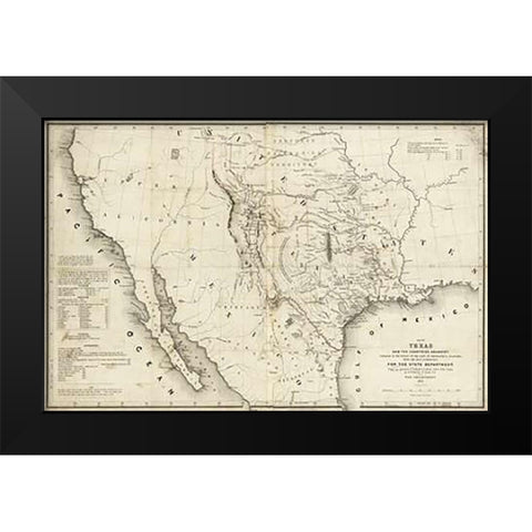 Map of Texas and the countries adjacent, 1844 Black Modern Wood Framed Art Print by H. Emory, William H., Emory, William