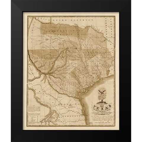 Map of Texas with parts of the adjoining states, 1837 - Decorative Sepia Black Modern Wood Framed Art Print by Tanner, Henry Schenck