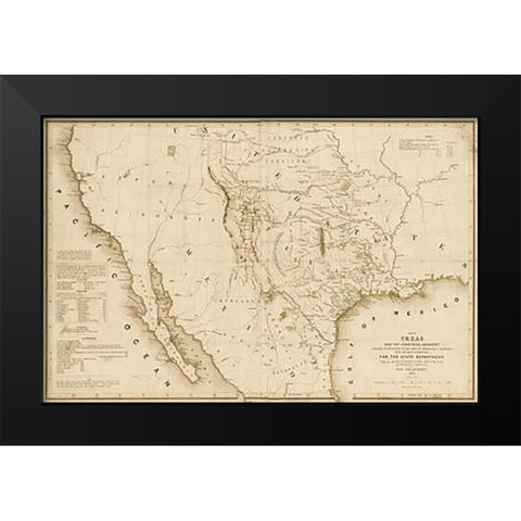 Map of Texas and the countries adjacent, 1844 - Decorative Sepia Black Modern Wood Framed Art Print by H. Emory, William H., Emory, William