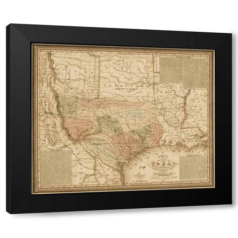 New map of Texas : with the contiguous American and Mexican states, 1835 - Decorative Sepia Black Modern Wood Framed Art Print by Mitchell, S. Augustus