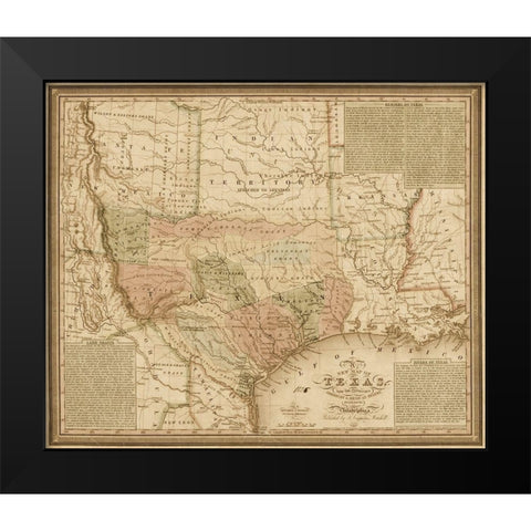 New map of Texas : with the contiguous American and Mexican states, 1835 - Decorative Sepia Black Modern Wood Framed Art Print by Mitchell, S. Augustus