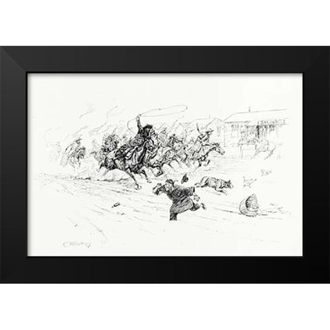 Painting the Town, 1899 Black Modern Wood Framed Art Print by Russell, Charles