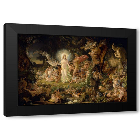 The Quarrel of Oberon and Titania Black Modern Wood Framed Art Print with Double Matting by Paton, Sir Joseph Noel