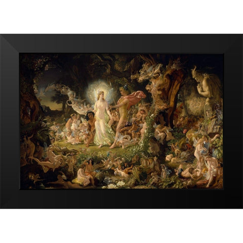 The Quarrel of Oberon and Titania Black Modern Wood Framed Art Print by Paton, Sir Joseph Noel