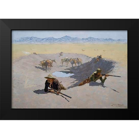 Fight for the Waterhole Black Modern Wood Framed Art Print by Remington, Frederic