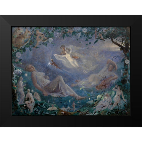 Scene from A Midsummer Nights Dream Black Modern Wood Framed Art Print by Simmons, John