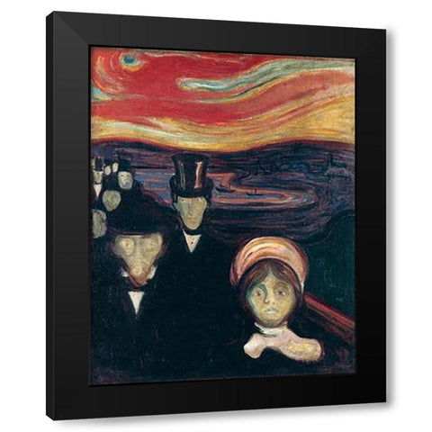 Anxiety, 1894 Black Modern Wood Framed Art Print with Double Matting by Munch, Edvard