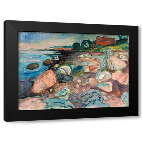 Shore with Red House, 1904 Black Modern Wood Framed Art Print with Double Matting by Munch, Edvard
