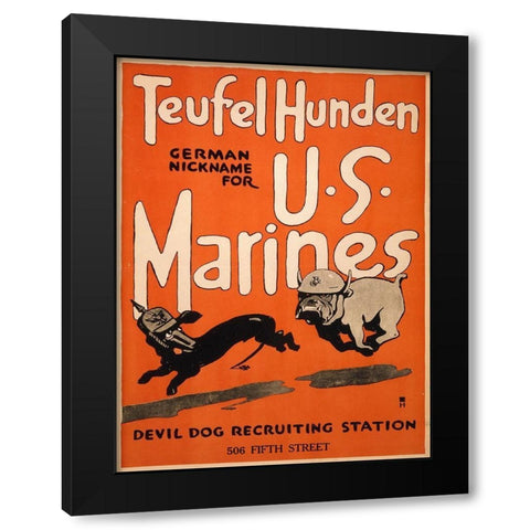 Teufel Hunden, German Nickname for U.S. Marines, 1917 Black Modern Wood Framed Art Print by Artist, Unknown 20th Century American