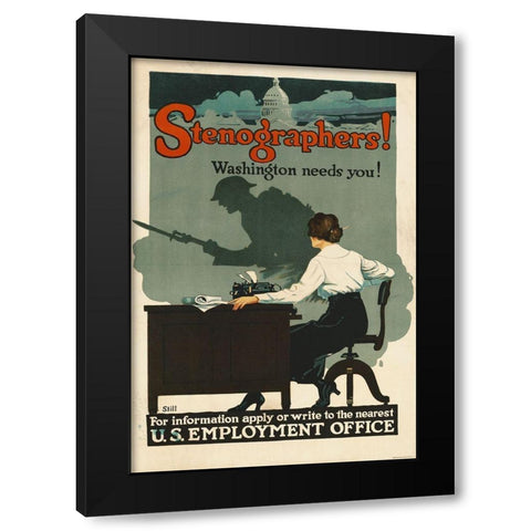 Stenographers! Washington Needs You!, ca. 1918 Black Modern Wood Framed Art Print with Double Matting by Still, Roy Hull