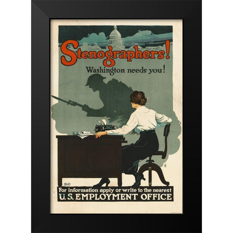 Stenographers! Washington Needs You!, ca. 1918 Black Modern Wood Framed Art Print by Still, Roy Hull