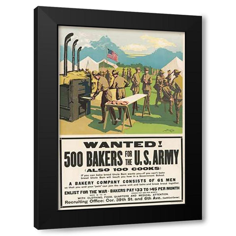 Wanted! 500 Bakers for the U.S. Army, (Also 100 Cooks), 1917 Black Modern Wood Framed Art Print with Double Matting by Dewey