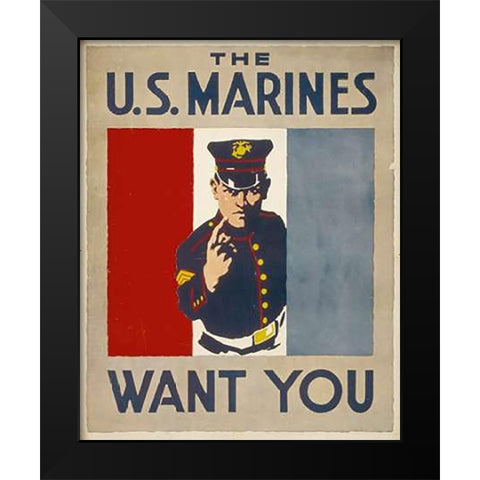 The U.S. Marines Want You, 1914/1918 Black Modern Wood Framed Art Print by Falls, Charles Buckles