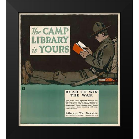 The Camp Library is Yours - Read to Win the War, 1917 Black Modern Wood Framed Art Print by Falls, Charles Buckles