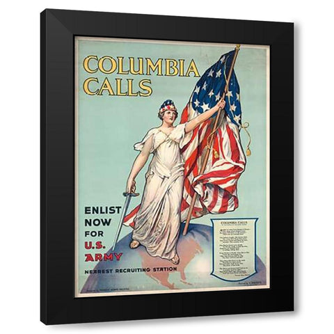 Columbia Calls--Enlist Now for U.S. Army, ca. 1916 Black Modern Wood Framed Art Print by Halsted, Frances Adams