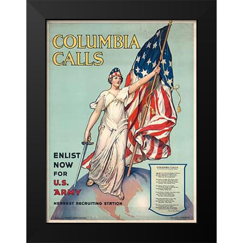 Columbia Calls--Enlist Now for U.S. Army, ca. 1916 Black Modern Wood Framed Art Print by Halsted, Frances Adams