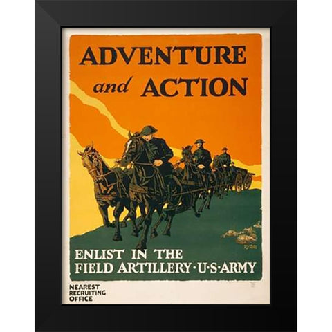 Enlist in the Field Artillery, U.S. Army, 1919 Black Modern Wood Framed Art Print by Mueller, Harry