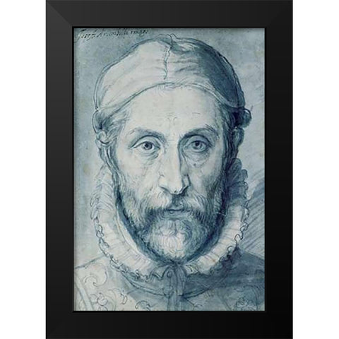 Self Portrait Black Modern Wood Framed Art Print by Arcimboldo, Giuseppe