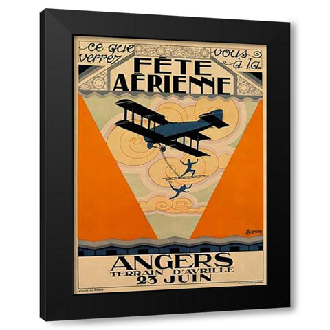 Fete Aerienne Angers - Vintage Aged Paper Style Black Modern Wood Framed Art Print by Armand, Armand P.L.