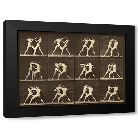 Motion Study: Men Fighting Black Modern Wood Framed Art Print with Double Matting by Muybridge, Eadweard