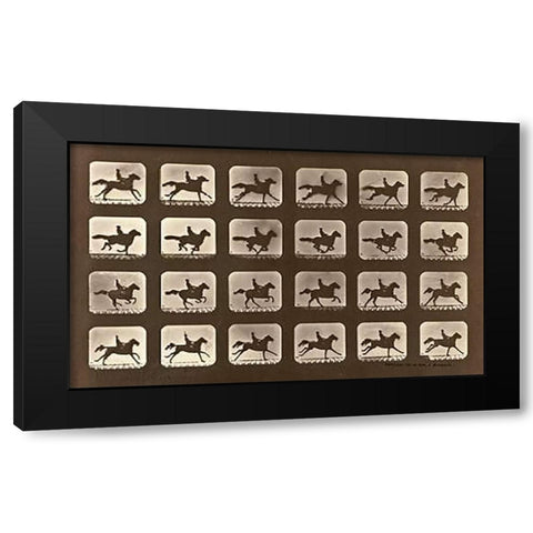 Motion Study: Man Riding A Galloping Horse Black Modern Wood Framed Art Print by Muybridge, Eadweard