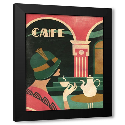 Art Deco Cafe Black Modern Wood Framed Art Print with Double Matting by Wickstrom, Martin