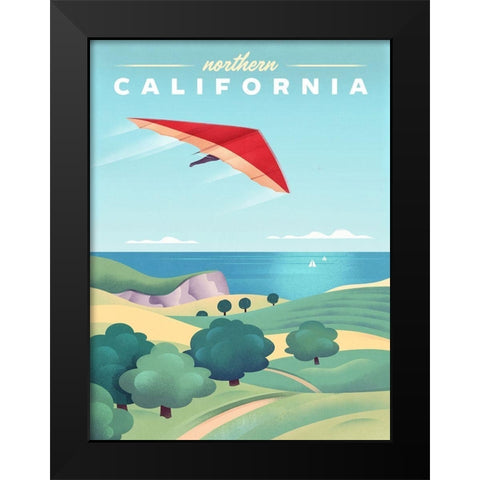 Northern California - Hang Gliding Black Modern Wood Framed Art Print by Wickstrom, Martin