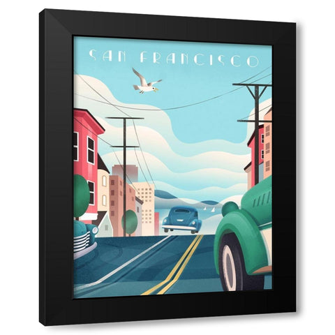 San Francisco - Streets Black Modern Wood Framed Art Print by Wickstrom, Martin
