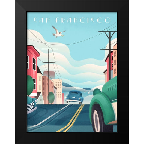 San Francisco - Streets Black Modern Wood Framed Art Print by Wickstrom, Martin
