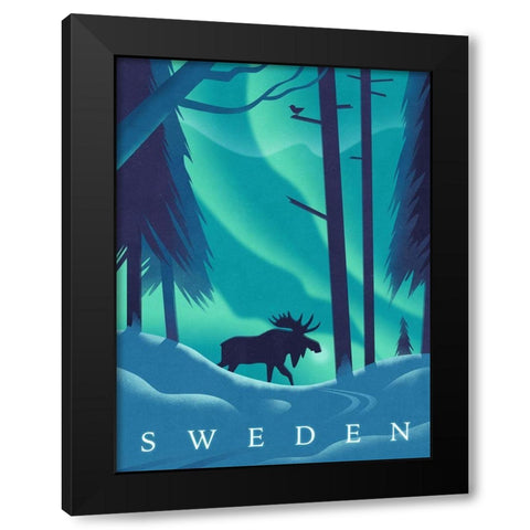 Sweden - Moose Black Modern Wood Framed Art Print with Double Matting by Wickstrom, Martin