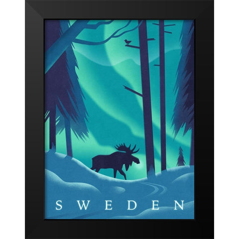 Sweden - Moose Black Modern Wood Framed Art Print by Wickstrom, Martin