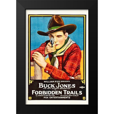 Buck Jones, Forbiden Trails,  1920 Black Modern Wood Framed Art Print by Hollywood Photo Archive
