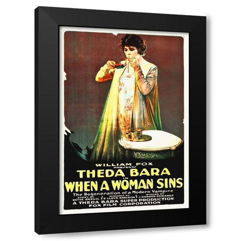 Theda Bara, When A Woman Sins Poster Black Modern Wood Framed Art Print by Hollywood Photo Archive