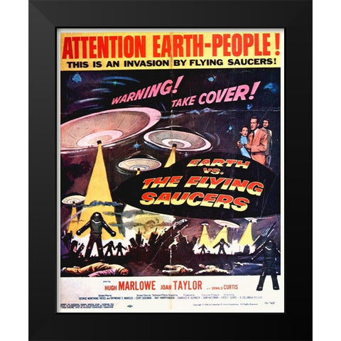 Earth Vs The Flying Saucers Black Modern Wood Framed Art Print by Hollywood Photo Archive