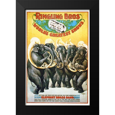 Ringling Bros - Worlds Greatest Shows - The Funny, Wonderful Elephant Brass Band - 1899 Black Modern Wood Framed Art Print by Hollywood Photo Archive
