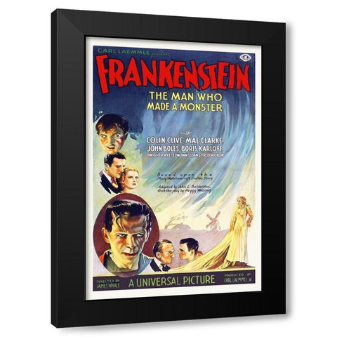 Frankenstein Black Modern Wood Framed Art Print by Hollywood Photo Archive